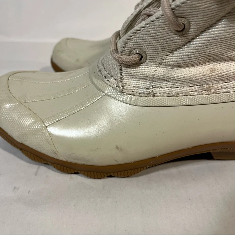 Sperry Syren Gulf Waterproof Rubber Duck Boots Cream Oat STS86758 Size 5